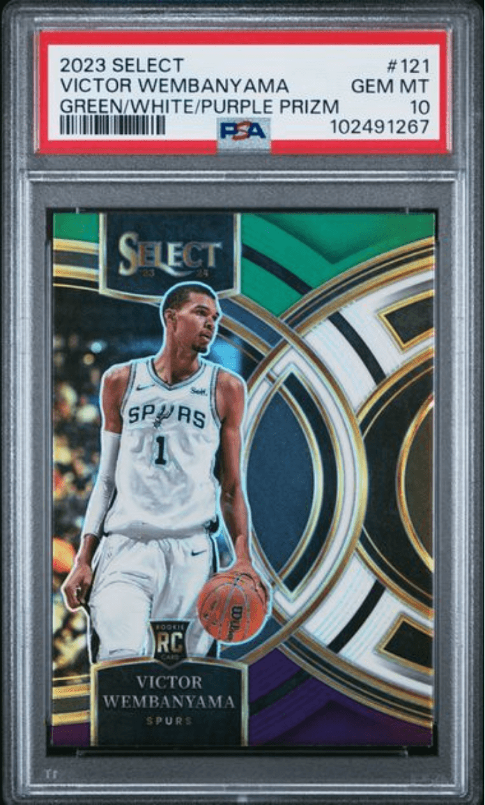 Graded 2023 Panini Select Victor Wembanyama #121 Green/White/Purple Prizm Rookie RC Basketball Card PSA 10 Gem Mint
