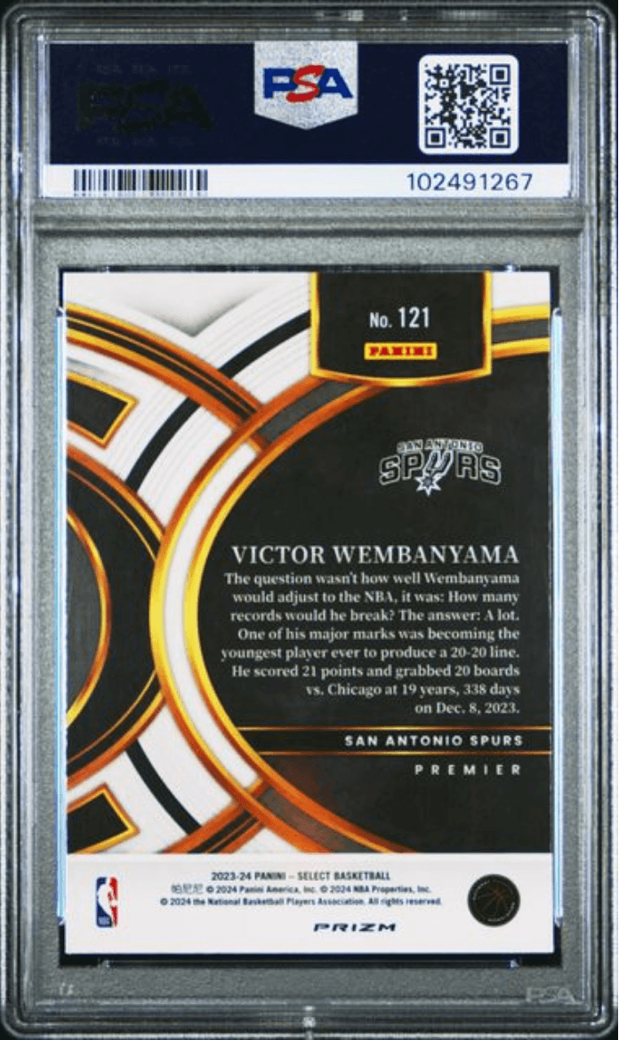Graded 2023 Panini Select Victor Wembanyama #121 Green/White/Purple Prizm Rookie RC Basketball Card PSA 10 Gem Mint