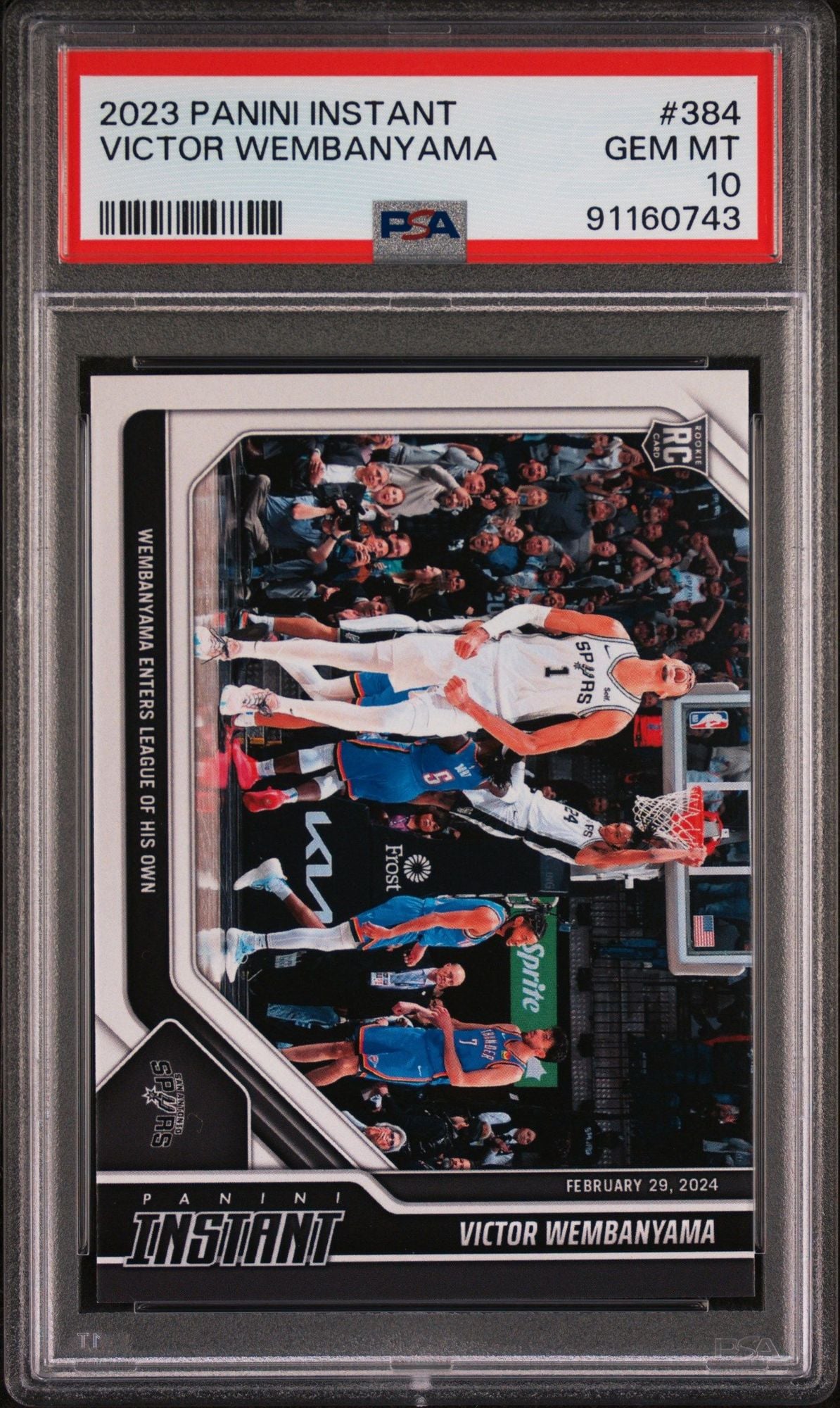 Graded 2024 Panini Instant Victor Wembanyama #384 Enters League of His Own Rookie RC Basketball Card PSA 10 Gem Mint