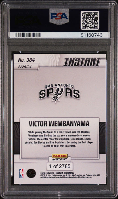 Graded 2024 Panini Instant Victor Wembanyama #384 Enters League of His Own Rookie RC Basketball Card PSA 10 Gem Mint