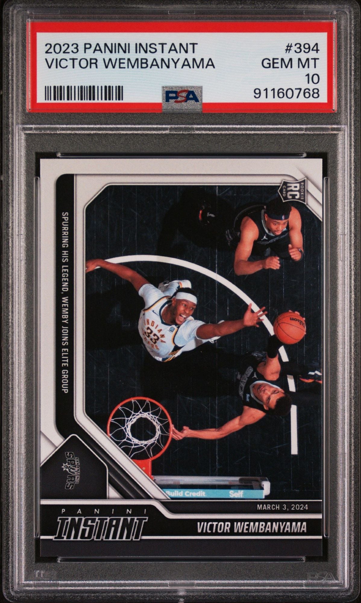 Graded 2024 Panini Instant Victor Wembanyama #394 Joins Elite Group Rookie RC Basketball Card PSA 10 Gem Mint