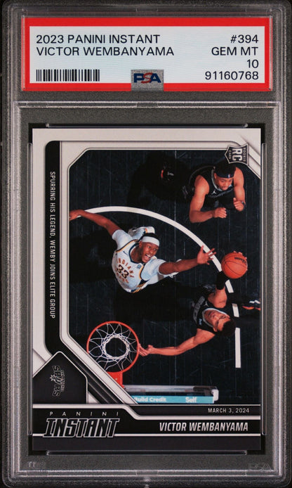 Graded 2024 Panini Instant Victor Wembanyama #394 Joins Elite Group Rookie RC Basketball Card PSA 10 Gem Mint