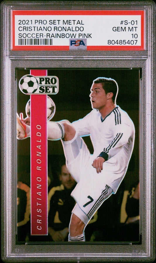 Graded 2021 Leaf Pro Set Metal Cristiano Ronaldo #S-01 #/35 Rainbow Pink Soccer Card PSA 10 Gem Mint