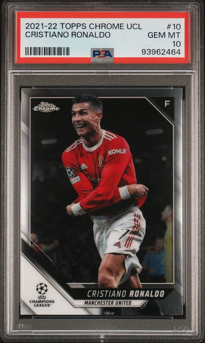 Graded 2021 Topps Chrome UCL Cristiano Ronaldo #10 UEFA Champions League Soccer Card PSA 10 Gem Mint