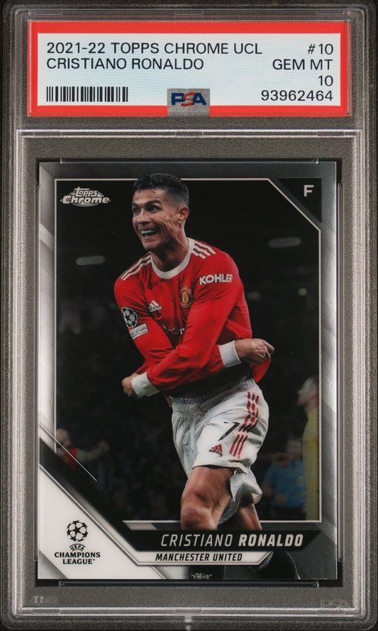 Graded 2021 Topps Chrome UCL Cristiano Ronaldo #10 UEFA Champions League Soccer Card PSA 10 Gem Mint