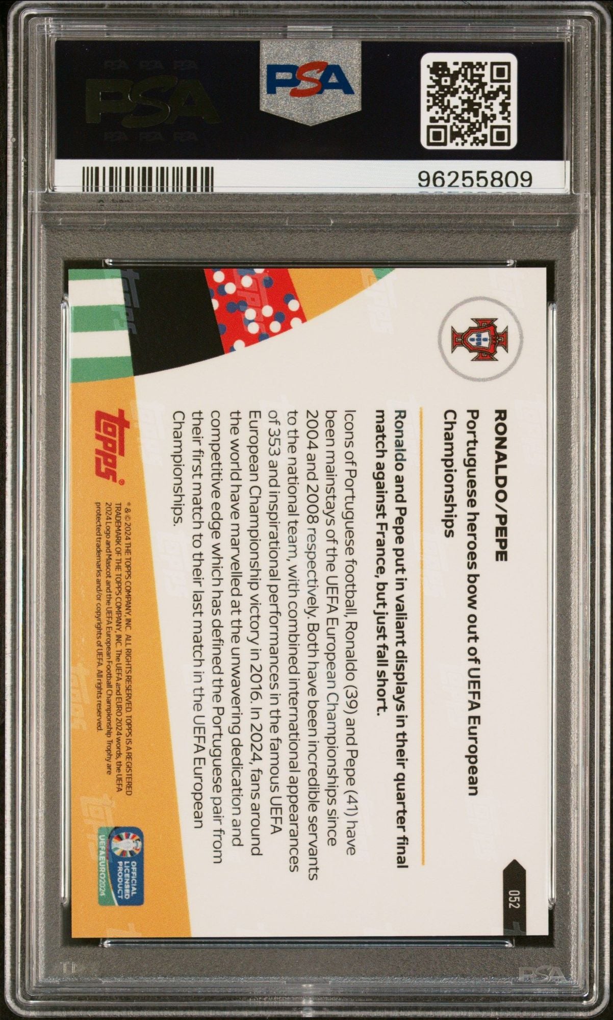 Graded 2024 Topps Now UEFA Euro Cristiano Ronaldo #52 Portugal Soccer Card PSA 10 Gem Mint