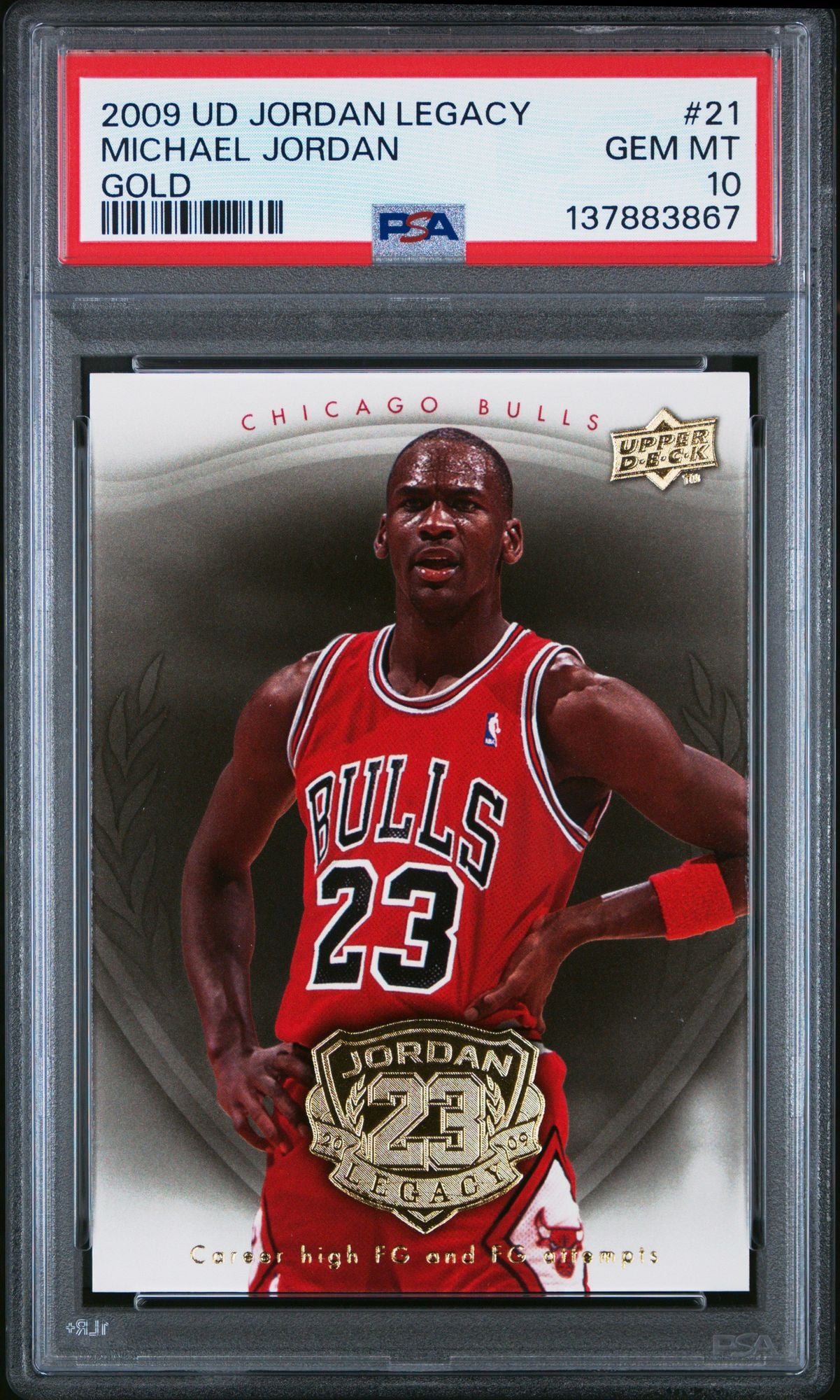 Graded 2009 UD Upper Deck Michael Jordan #21 Legacy Gold Career High FG Basketball Card PSA 10 Gem Mint