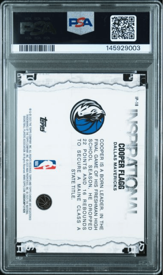 Graded 2025 Topps Chrome Cooper Flagg #IP18 Inspirational Rookie RC Basketball Card PSA 9 Mint