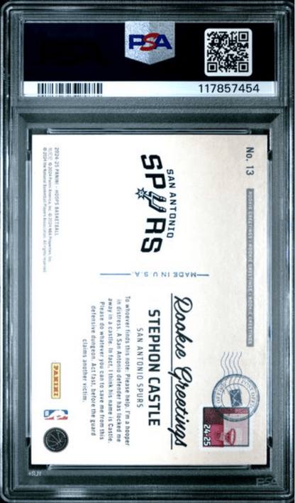 Graded 2024 Panini Hoops Stephon Castle #13 Rookie Greetings Rookie RC Basketball Card PSA 10 Gem Mint