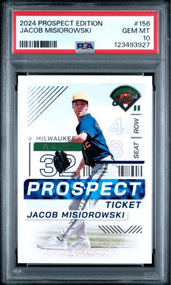 Graded 2024 Panini Prospect Edition Jacob Misiorowski #156 Rookie RC Baseball Card PSA 10 Gem Mint
