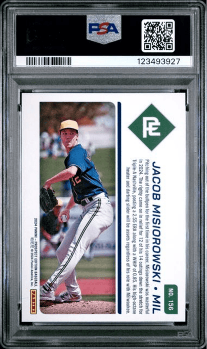 Graded 2024 Panini Prospect Edition Jacob Misiorowski #156 Rookie RC Baseball Card PSA 10 Gem Mint