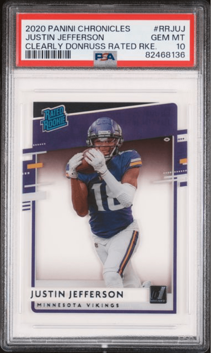 Graded 2020 Panini Chronicles Justin Jefferson #RRJUJ Clearly Donruss Rated Rookie Rookie RC Football Card PSA 10 Gem Mint