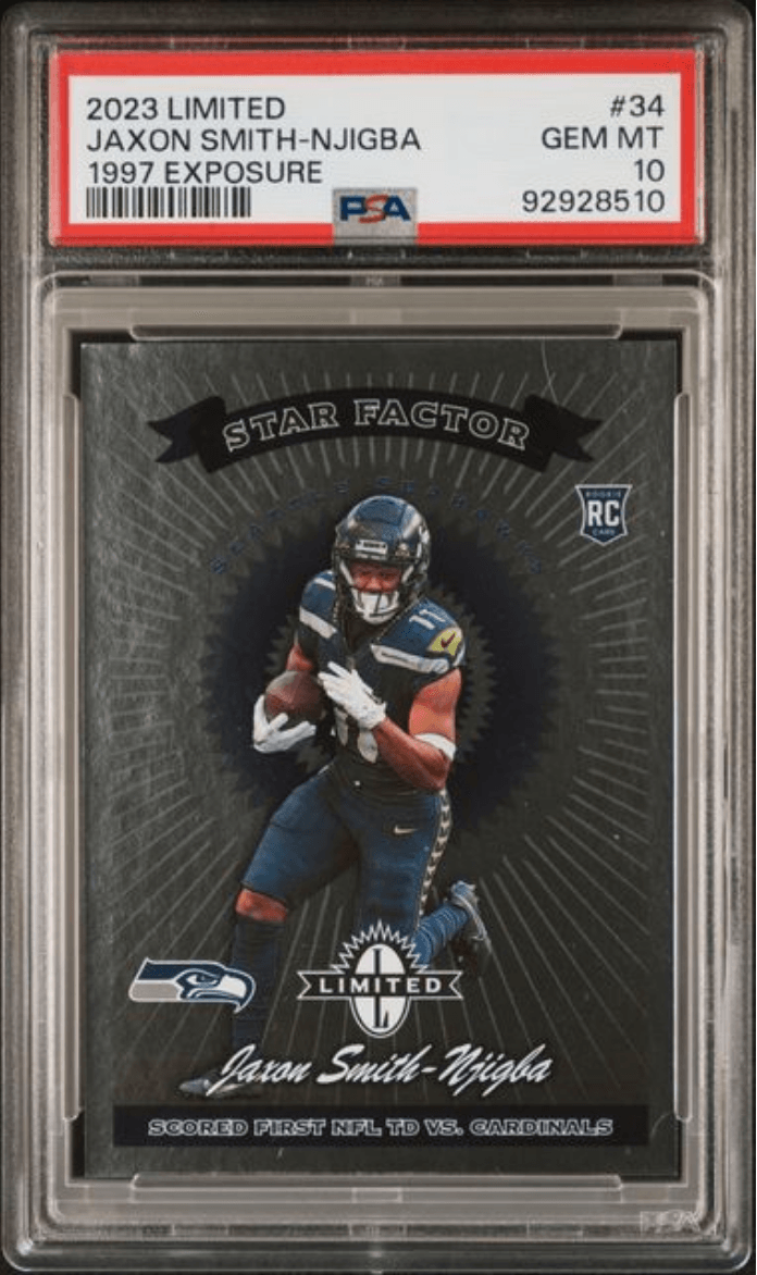 Graded 2023 Panini Limited Jaxon Smith Njigba #34 1997 Exposure Rookie RC Football Card PSA 10 Gem Mint