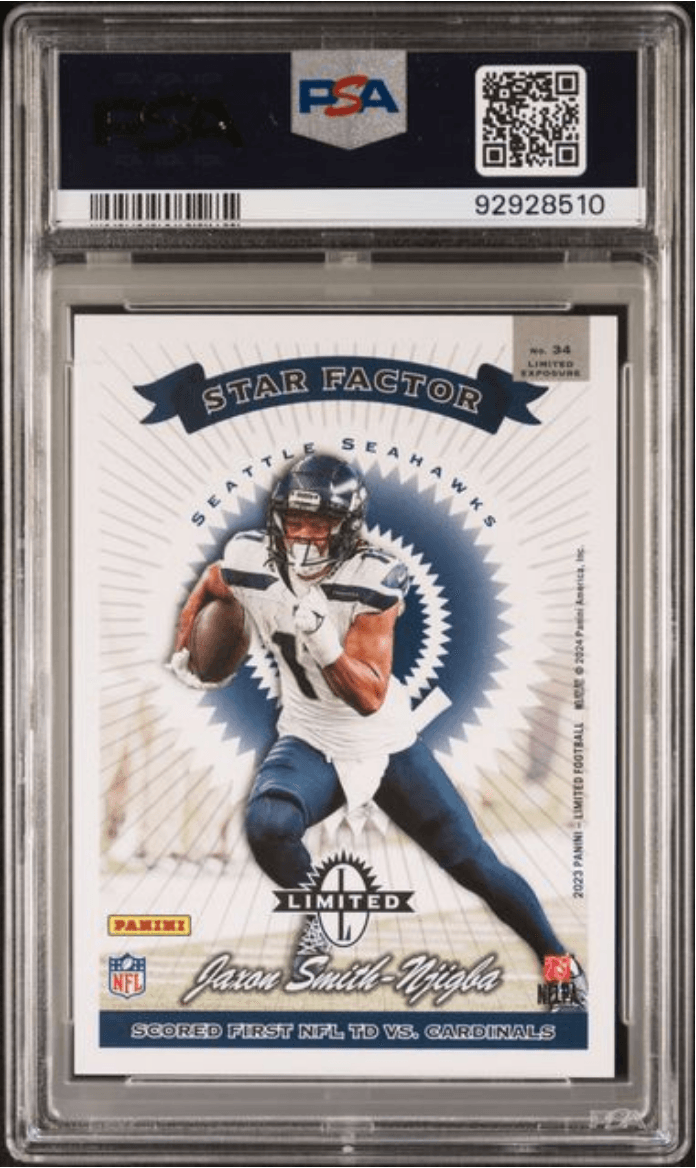 Graded 2023 Panini Limited Jaxon Smith Njigba #34 1997 Exposure Rookie RC Football Card PSA 10 Gem Mint