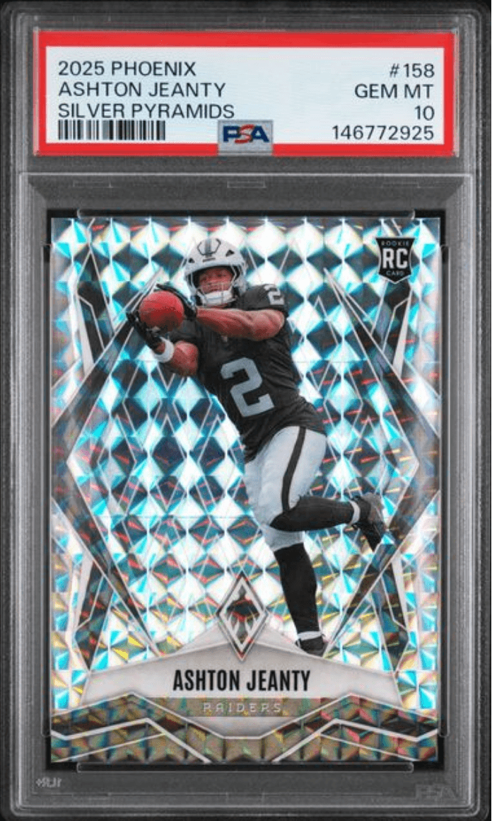Graded 2025 Panini Phoenix Ashton Jeanty #158 Silver Pyramids Rookie RC Football Card PSA 10 Gem Mint
