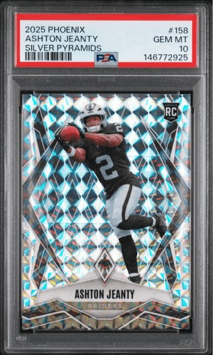 Graded 2025 Panini Phoenix Ashton Jeanty #158 Silver Pyramids Rookie RC Football Card PSA 10 Gem Mint