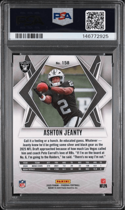 Graded 2025 Panini Phoenix Ashton Jeanty #158 Silver Pyramids Rookie RC Football Card PSA 10 Gem Mint