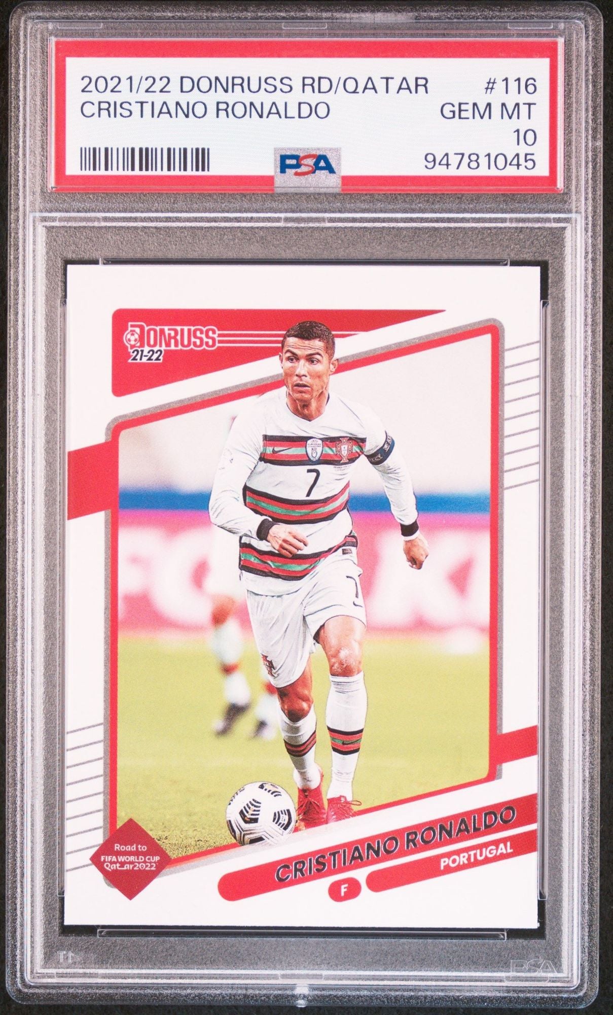 Graded 2021-22 Panini Donruss Road To Qatar Cristiano Ronaldo #116 Portugal World Cup Soccer Card PSA 10 Gem Mint