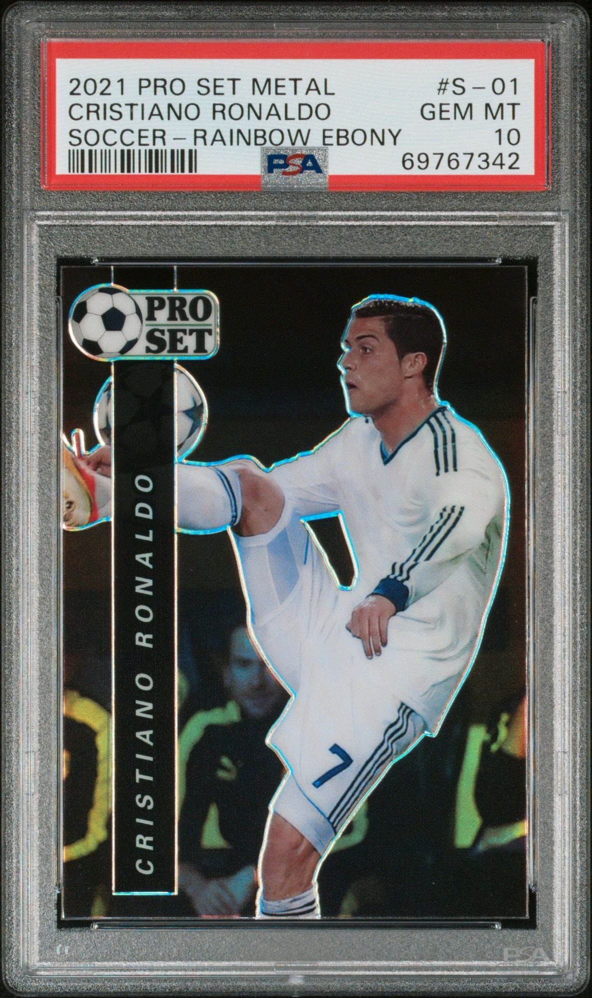 Graded 2021 Leaf Pro Set Metal Cristiano Ronaldo #S-01 #/30 Rainbow Ebony Soccer Card PSA 10 Gem Mint