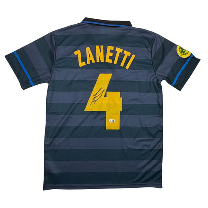 Autographed/Signed Javier Zanetti Inter Milan Navy Blue Soccer Futbol Jersey Beckett BAS COA