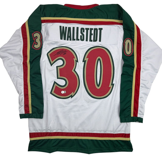 Autographed/Signed Jesper Wallstedt Minnesota White 25th Anniversary Hockey Jersey Beckett BAS COA