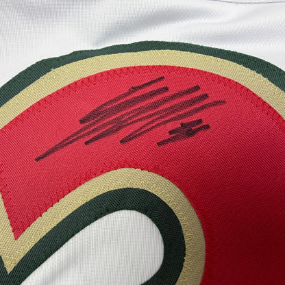 Autographed/Signed Jesper Wallstedt Minnesota White 25th Anniversary Hockey Jersey Beckett BAS COA