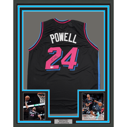 Framed Autographed/Signed Norman Powell 35x39 Miami Black Vice City Basketball Jersey Beckett BAS COA