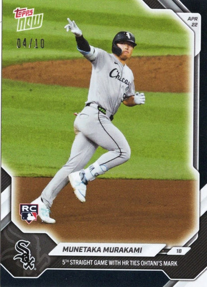 2026 Topps Now Munetaka Murakami #110 Black Foil /10 5th Straight Game with Home Run Ties Ohtanis Mark Chicago White Sox Rookie RC Redemption Baseball Card