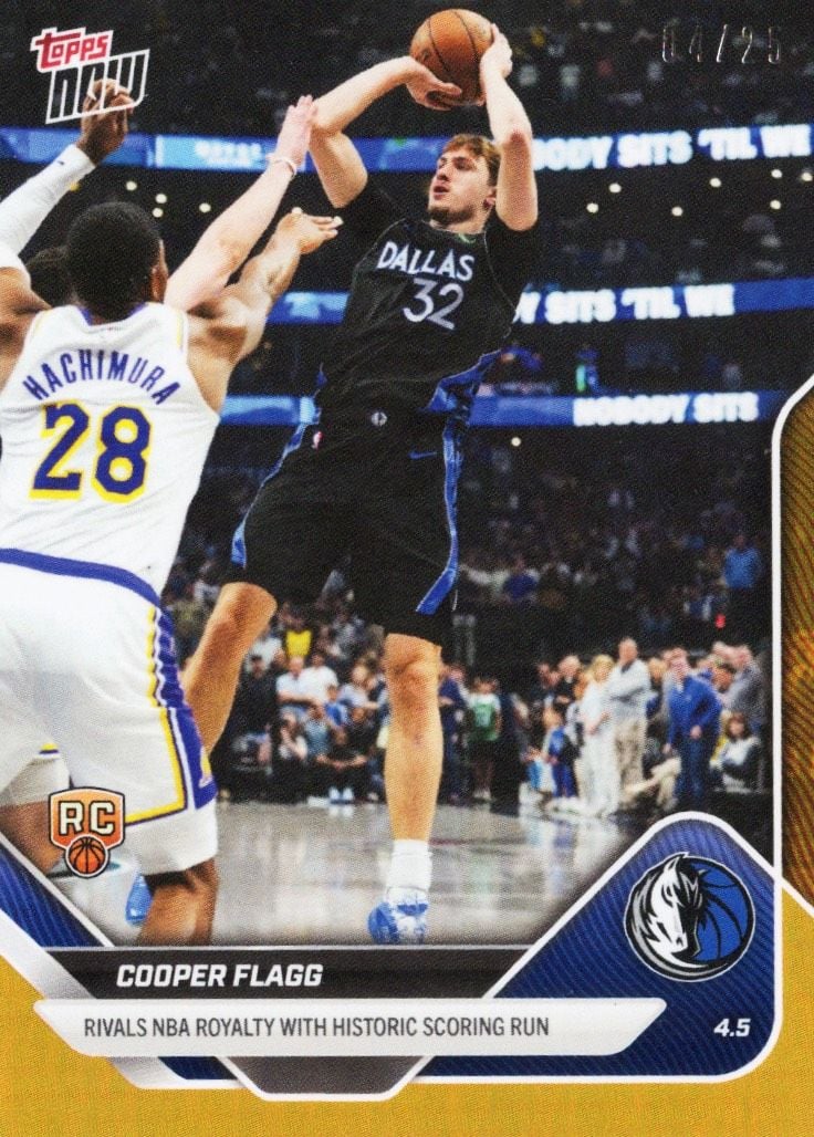 2025 Topps Now Cooper Flagg #242 Orange Foil /25 Rivals NBA Royalty with Historic Scoring Run Dallas Mavericks Rookie RC Basketball Card