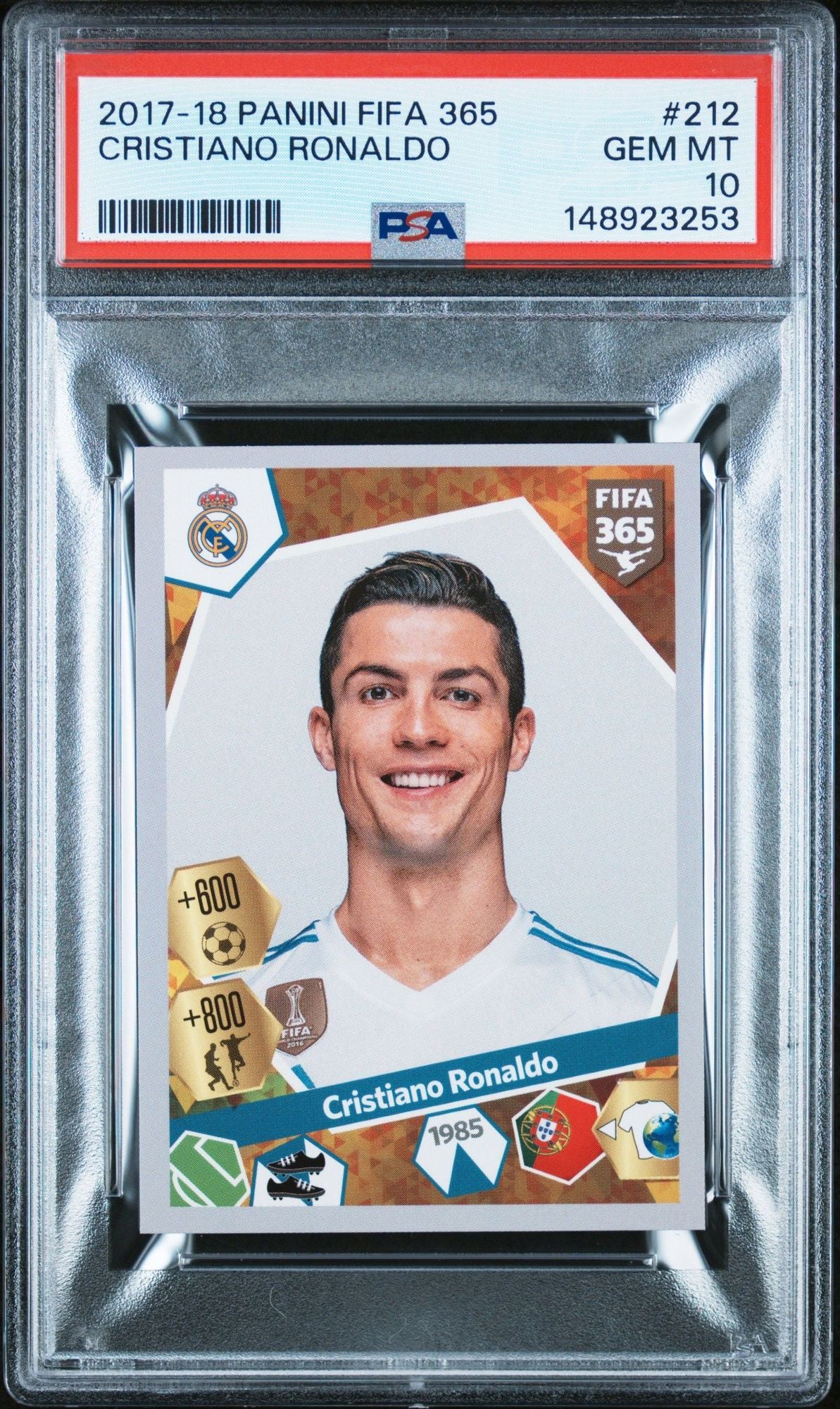 Graded 2017 Panini FIFA 365 Cristiano Ronaldo #212 Soccer Card PSA 10 Gem Mint