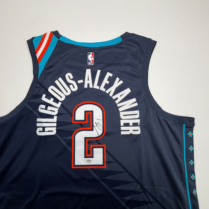 Autographed/Signed Shai Gilgeous-Alexander SGA Oklahoma City OKC Thunder Navy Blue City Edition Authentic Basketball Jersey PSA/DNA COA