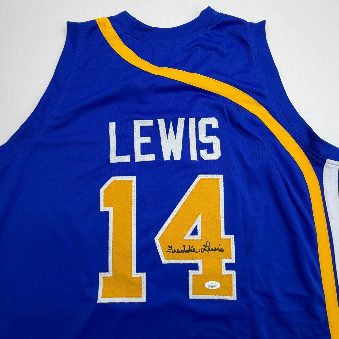 Autographed/Signed Freddie Lewis Indiana Blue Basketball Jersey JSA COA