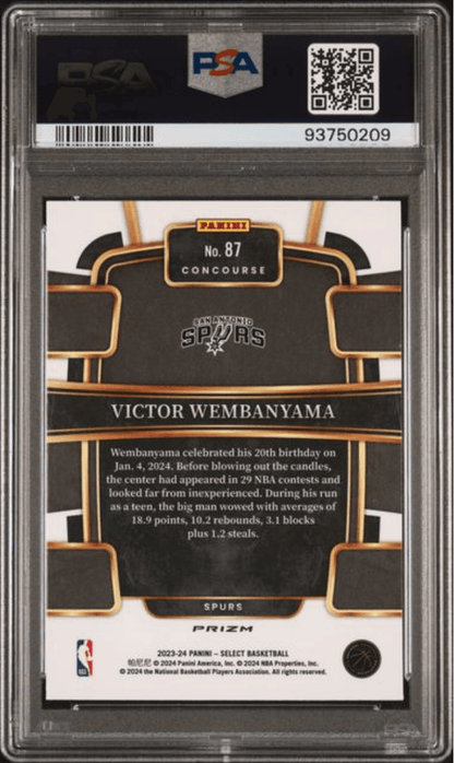 Graded 2023 Panini Select Victor Wembanyama #87 Orange Tectonic Rookie RC Basketball Card PSA 10 Gem Mint