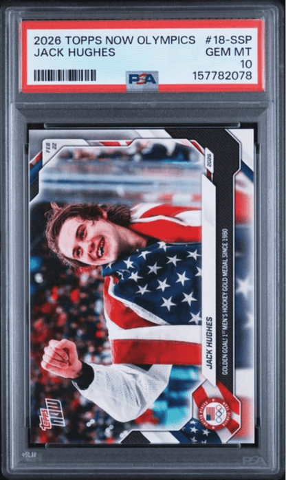 Graded 2026 Topps Now Olympics Jack Hughes #18SSP Team USA Hockey Card PSA 10 Gem Mint