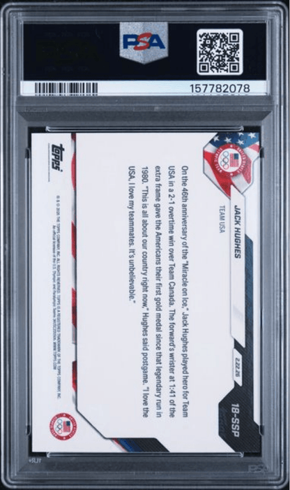 Graded 2026 Topps Now Olympics Jack Hughes #18SSP Team USA Hockey Card PSA 10 Gem Mint
