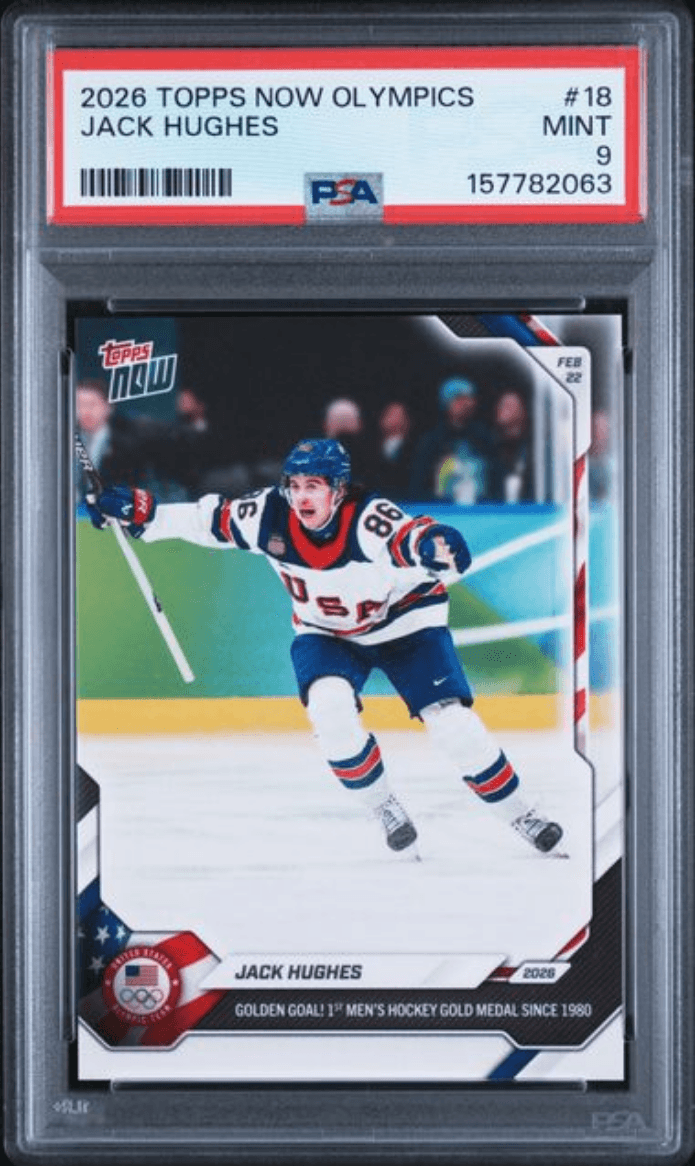 Graded 2026 Topps Now Olympics Jack Hughes #18 Team USA Hockey Card PSA 9 Mint