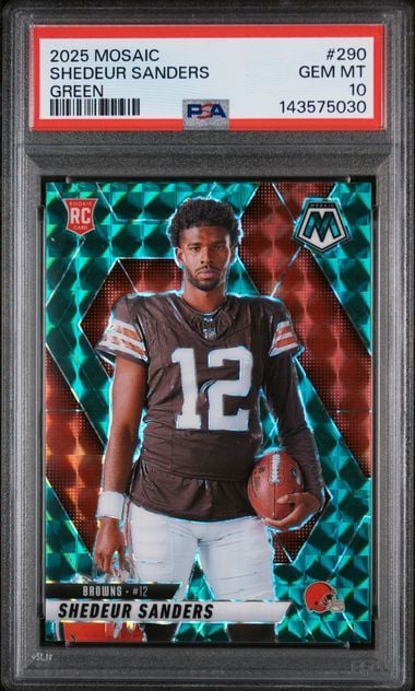 Graded 2025 Panini Mosaic Shedeur Sanders #290 Green Rookie RC Football Card PSA 10 Gem Mint