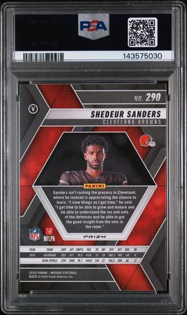 Graded 2025 Panini Mosaic Shedeur Sanders #290 Green Rookie RC Football Card PSA 10 Gem Mint