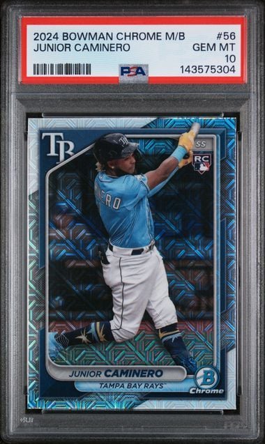 Graded 2024 Topps Bowman Chrome Mega Box Junior Caminero #56 Rookie RC Baseball Card PSA 10 Gem Mint
