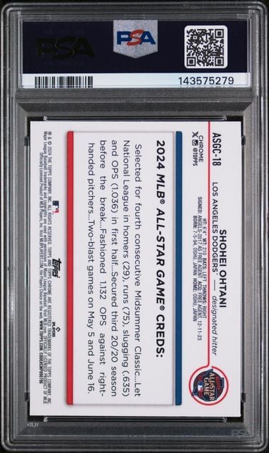 Graded 2024 Topps Chrome Update Shohei Ohtani #18 2024 All Star Game Baseball Card PSA 10 Gem Mint