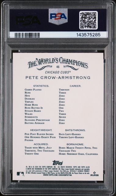 Graded 2024 Topps Allen & Ginter Pete Crow Armstrong #46 Chrome Rookie RC Baseball Card PSA 10 Gem Mint