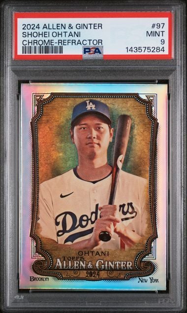 Graded 2024 Topps Allen & Ginter Shohei Ohtani #97 Chrome Refractor Baseball Card PSA 9 Mint