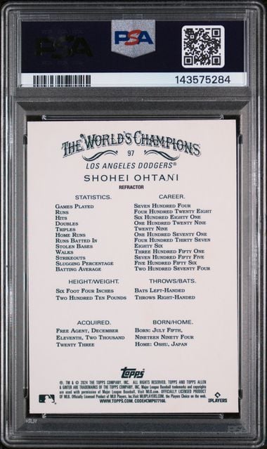 Graded 2024 Topps Allen & Ginter Shohei Ohtani #97 Chrome Refractor Baseball Card PSA 9 Mint