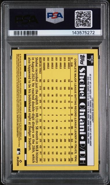 Graded 2024 Topps Chrome Shohei Ohtani #90CB7 1990 Topps Baseball Card PSA 9 Mint