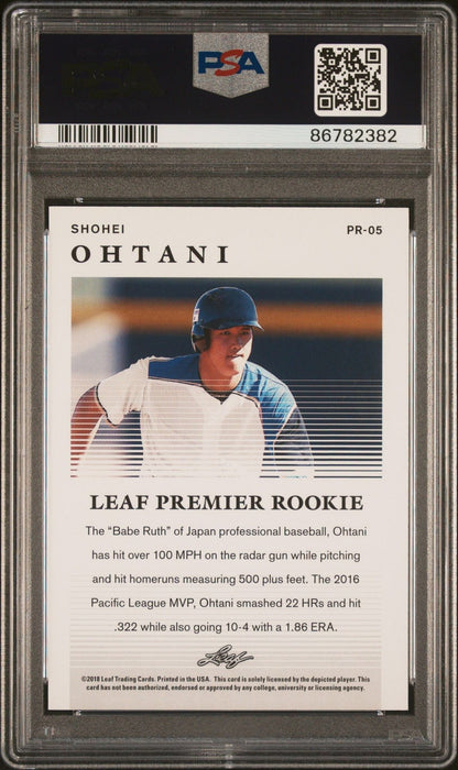 Graded 2018 Leaf Shohei Ohtani #PR-05 Premium Rookies Rookie RC Baseball Card PSA 10 Gem Mint