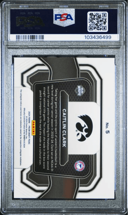 Graded 2024 Panini Prizm Draft Picks Caitlin Clark #5 Campus Legends Rookie RC Basketball Card PSA 9 Mint