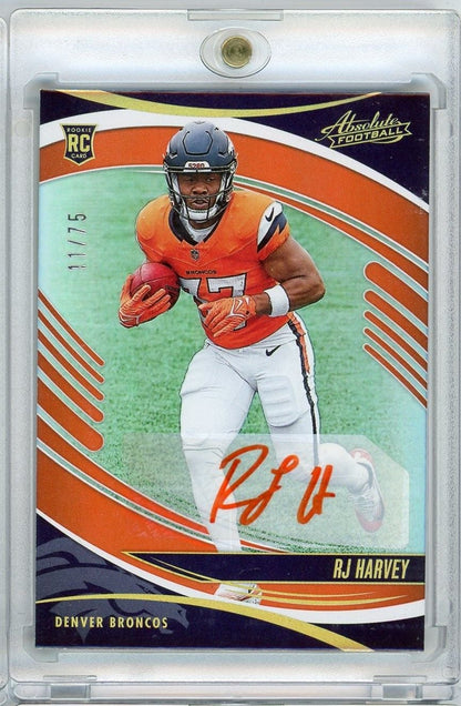 2025 Panini Absolute RJ Harvey #173 /75 Spectrum Orange Auto Rookie RC Football Card