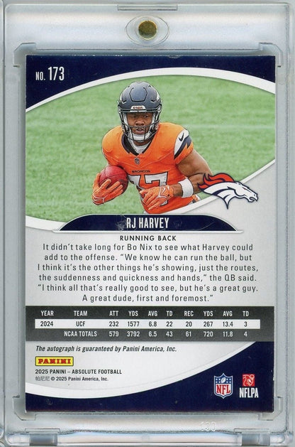 2025 Panini Absolute RJ Harvey #173 /75 Spectrum Orange Auto Rookie RC Football Card