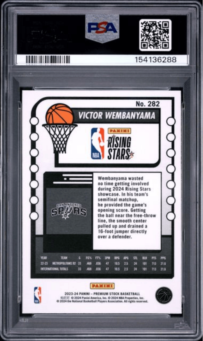 Graded 2023 Panini Hoops Premium Stock Victor Wembanyama #282 Rookie RC Basketball Card PSA 9 Mint