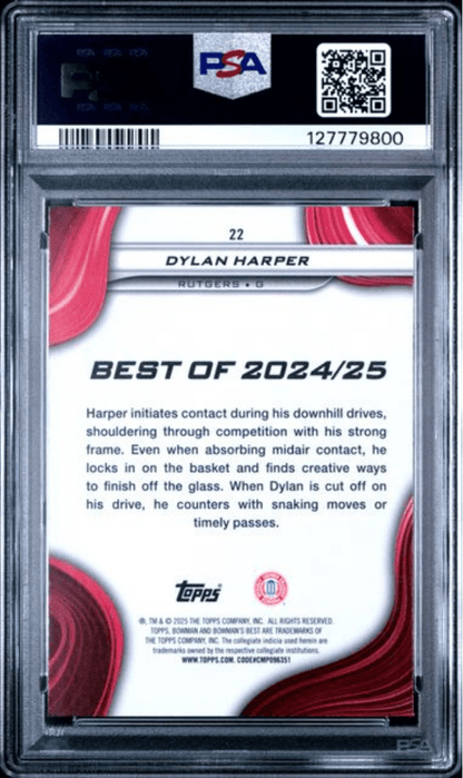 Graded 2024 Topps Bowman U Best Dylan Harper #22 Rookie RC Basketball Card PSA 10 Gem Mint